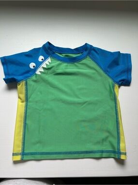 First Impressions Kids Short Sleeve Swim Rashguard - Green, Blue & Yellow